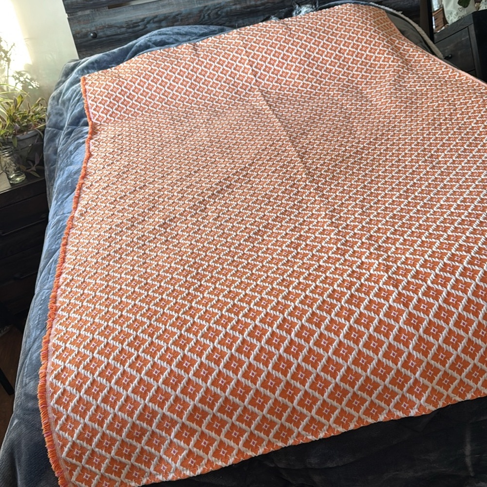 Vintage 70s textured Orange and Pink Geometric Patterned Curtain/Material